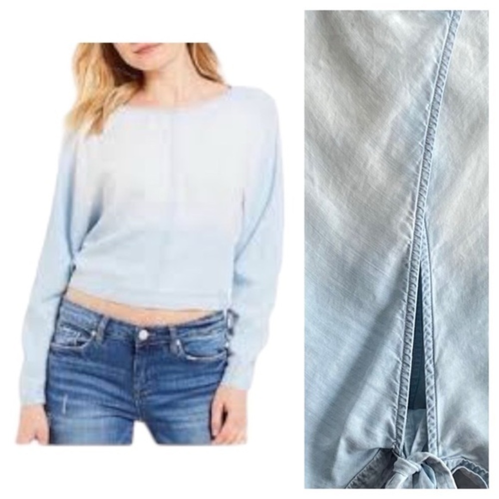 Anthropologie Cloth and Stone Light Blue Chambray Back Tie Blouse Medium